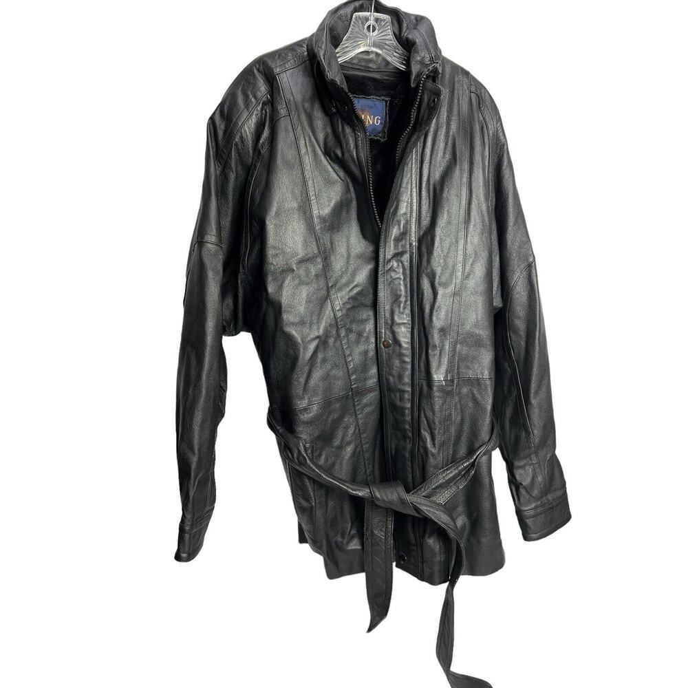 Viking USA Leather Jacket Mens Black Inner Fleece Heavy Thick USA Made